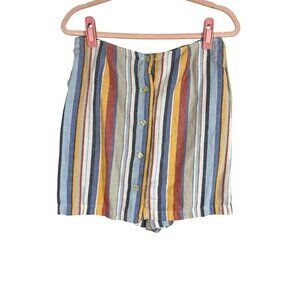 Retro Linen Striped Skirt Red 12P Skort Preppy Classic Chic Boho Indie Folk 80s